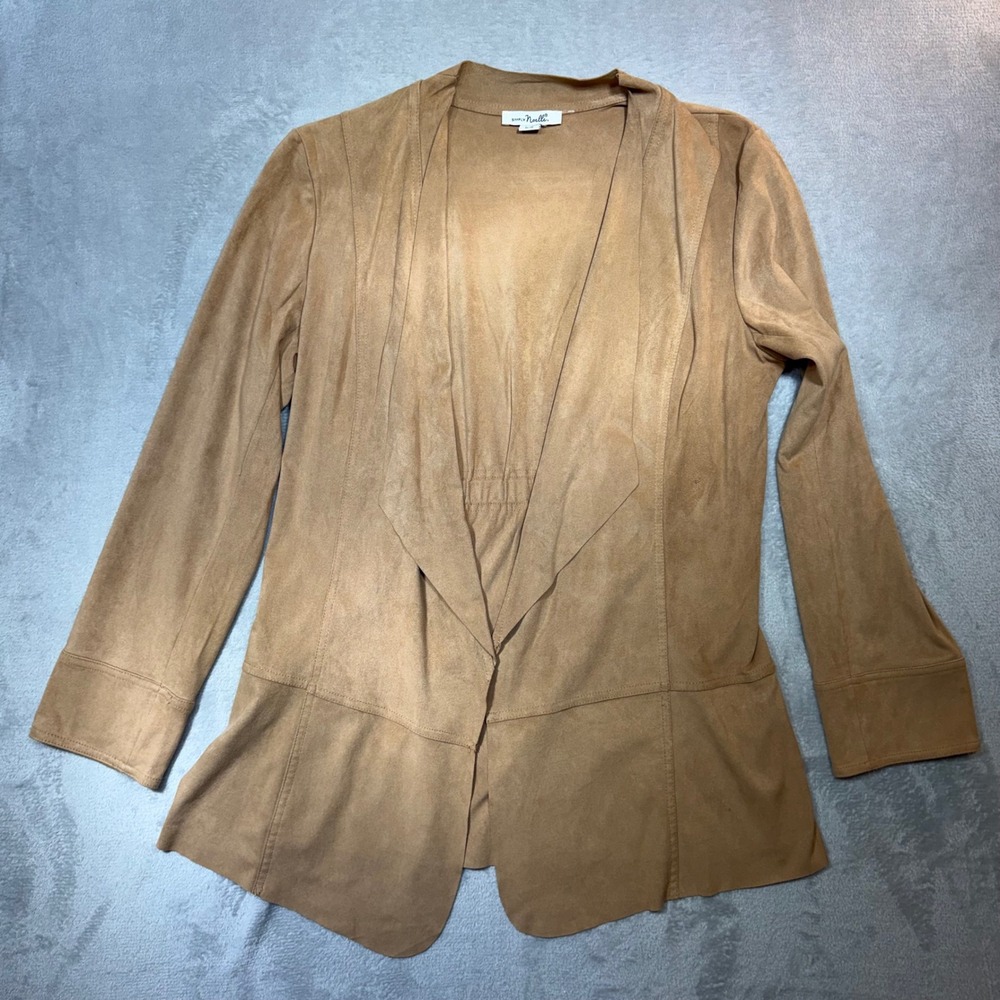 Simply Noelle Faux Suede Draped Open Front Jacket Camel Tan L/XL Boho Minimalist